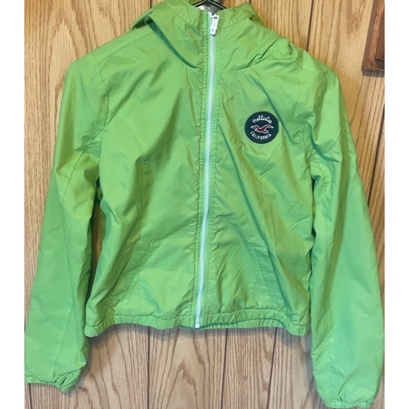 Hollister La Piedra/Solano California Lime Green Hooded Zippered Rain Jacket - Picture 6 of 15